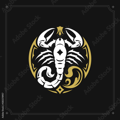 Scorpio zodiac symbol poisonous amphibian art deco vintage black card design vector illustration