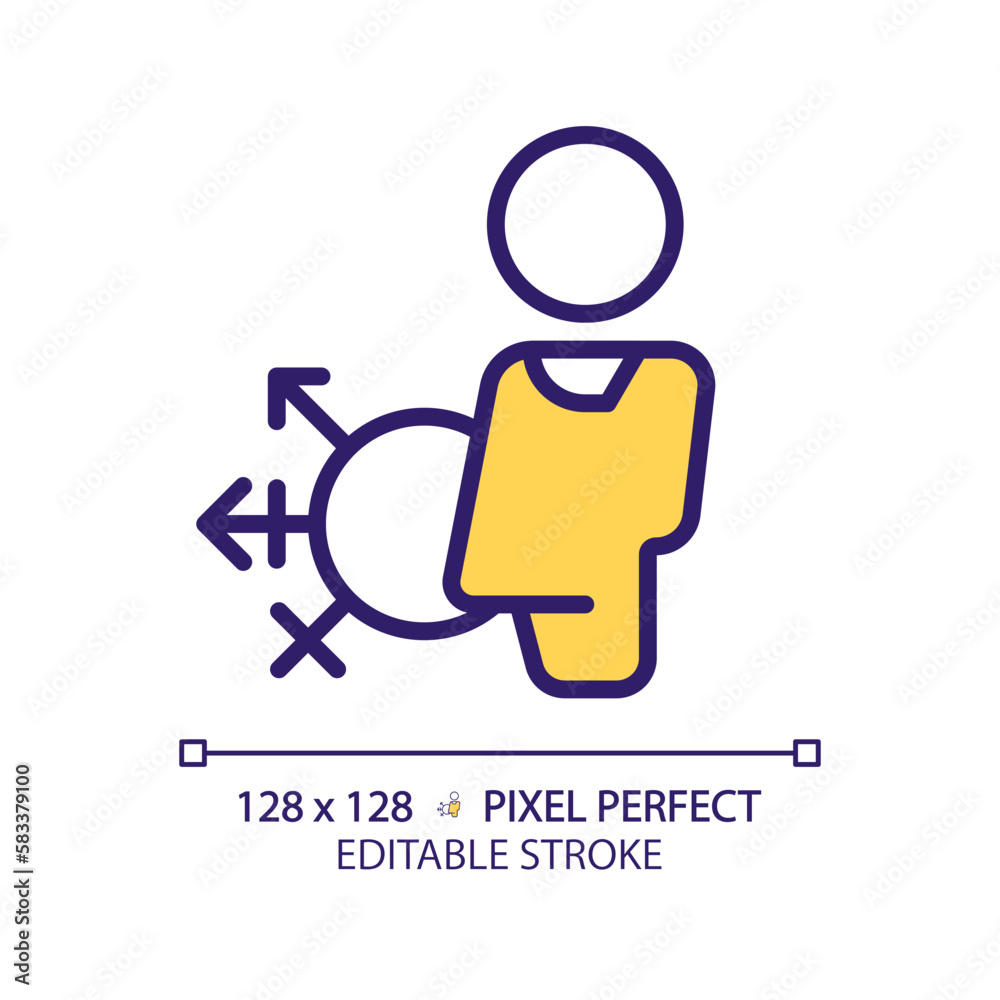 Fototapeta premium Gender neutral toilet pixel perfect RGB color icon. Free access to water closet. Restroom for establishment visitors. Isolated vector illustration. Simple filled line drawing. Editable stroke