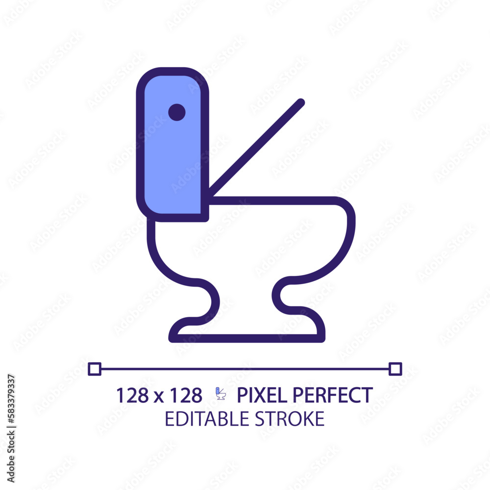 Toilet bowl pixel perfect RGB color icon. Restroom equipment. Seat in lavatory room. Private space for hygiene. Isolated vector illustration. Simple filled line drawing. Editable stroke Toilet bowl pixel perfect RGB color icon. Restroom equipment. Seat in lavatory room. Private space for hygiene. Isolated vector illustration. Simple filled line drawing. Editable stroke