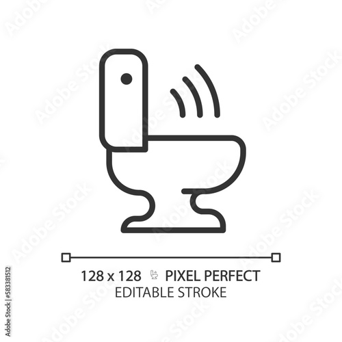 Automatic flush pixel perfect linear icon. Technology for toilet room improvement. innovative restroom equipment. Thin line illustration. Contour symbol. Vector outline drawing. Editable stroke
