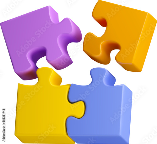Vector jigsaw puzzle pieces isolated on white background. 3d render problem solving concept. Business partnership illustration