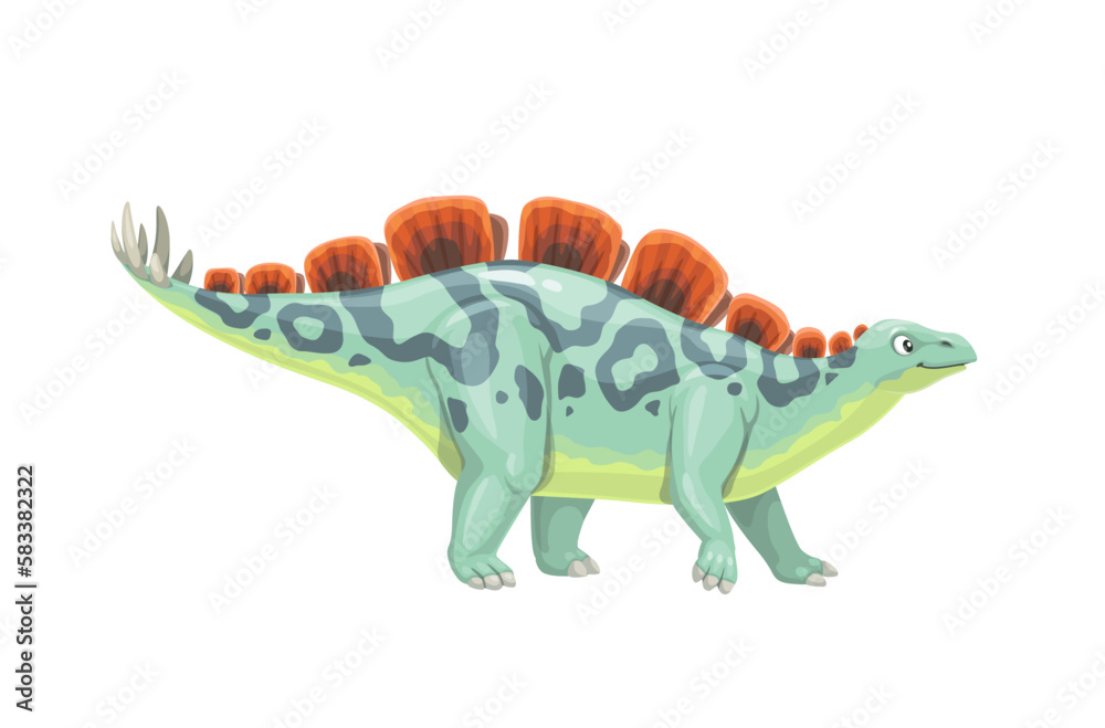 Fototapeta premium Cartoon wuerhosaurus dinosaur character. Isolated vector prehistoric dino Jurassic herbivore animal Ancient extinct wildlife beast. Paleontology herbivorous creature with spiked tail and crest on back
