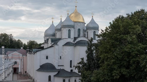 View of saint Sophia Cathedral in Novgorod Veliky. Time-lapse.