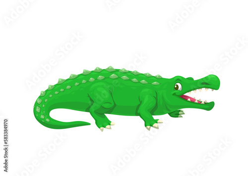 Cartoon sarcosuchus dinosaur character. Isolated vector extinct genus of crocodyliform lived during the Early Cretaceous Period. Ancient crocodile reptile, prehistoric carnivorous animal © Vector Tradition