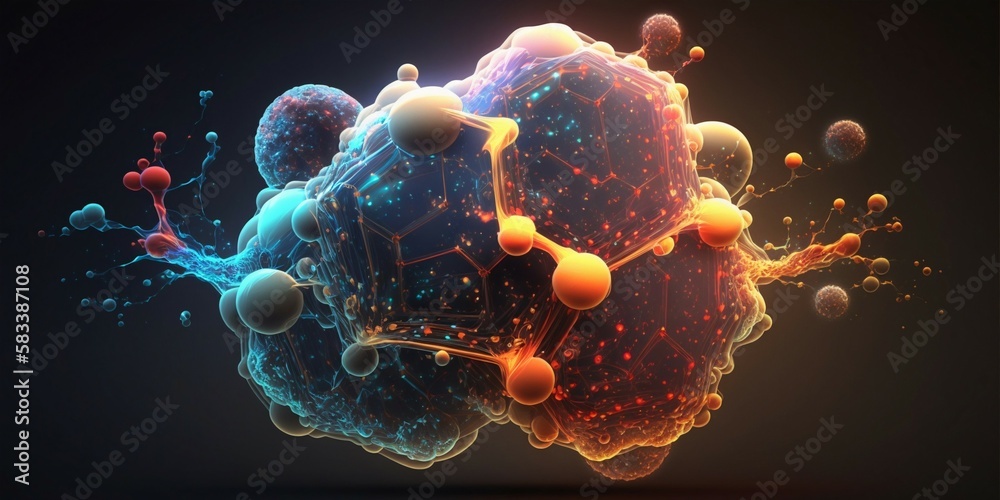 Obraz premium Scientific illustration background with connected molecular shapes created using generative AI technology