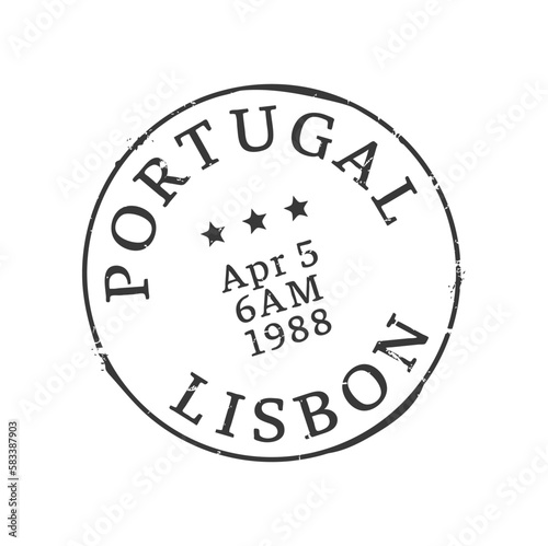 Lisbon postage and postal stamp. Letter departure country or European region seal, postage Portugal town aged vector imprint or postal envelope Lisbon city vintage round mark