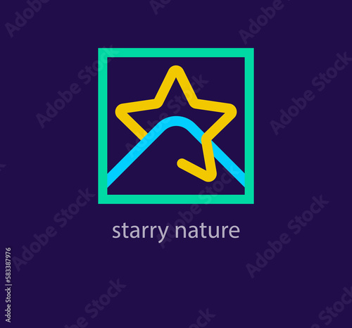 Unique starry nature logo. Modern design color. Travel and landscape logo template. vector.