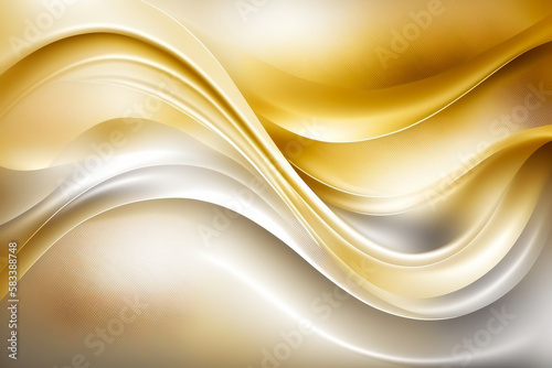 Gold and silver wavy background. Abstract gold and silver texture. Anniversary or wedding golden smooth background. Generative AI.