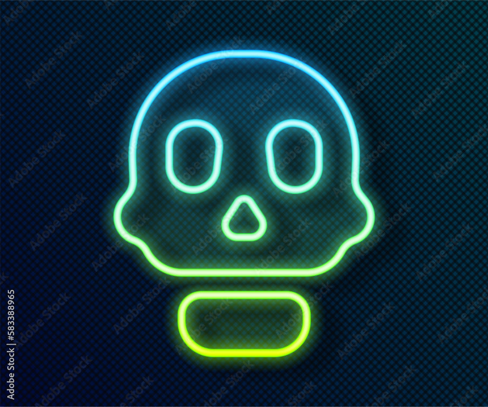 Obraz premium Glowing neon line Skull icon isolated on black background. Happy Halloween party. Vector