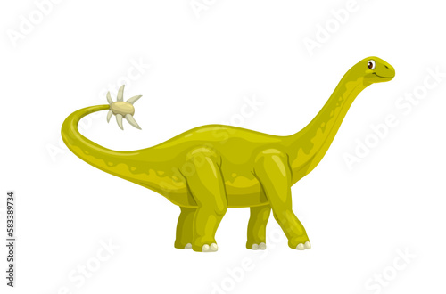 Cartoon shunosaurus dinosaur character. Isolated vector Sauropodomorpha dino with spikes on tail and long tail. Paleontology science creature  prehistoric animal lived in Middle Jurassic Period