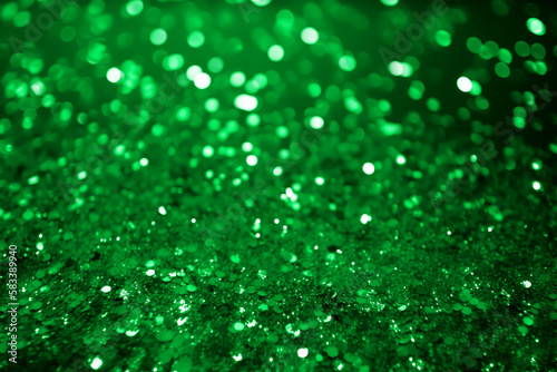 Shiny green glitter luxury background. Glitter party background. Green festive glitter pattern. Green sparkle texture. Christmas background. Generative AI.
