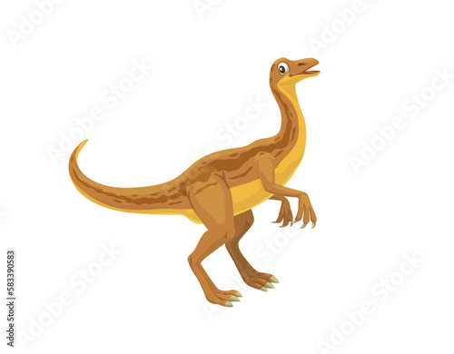Cartoon gallimimus ostrich dinosaur character of the late cretaceous period. Isolated vector theropod dino that lived in ancient Mongolia. Ancient omnivore reptile  prehistoric game or book personage