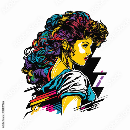 80s vintage girl full color illustration