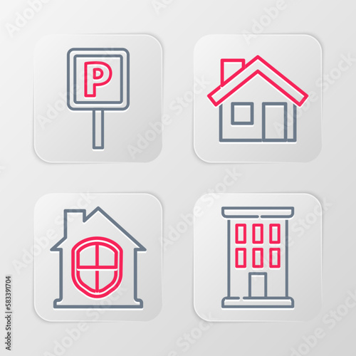 Set line House, under protection, and Parking icon. Vector