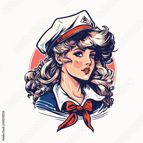 sailor girl in vintage style illustration