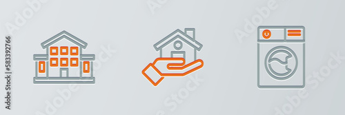 Set line Washer, House and Realtor icon. Vector