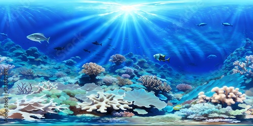 Photo of a vibrant underwater ecosystem with colorful corals and diverse fish species