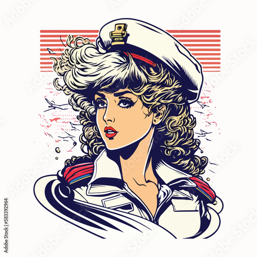 sailor girl in vintage style illustration