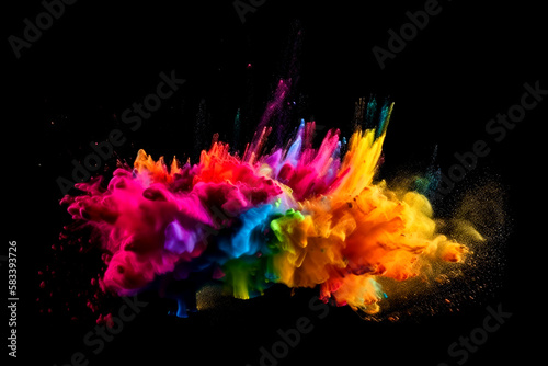 Abstract multi color smoke explosion on black background. Colorful clouds on black background. Colorful smoke texture. Generative AI colorful fume on black background. © Sergie