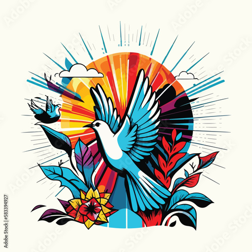 pentecost in colorful vintage style  illustration photo