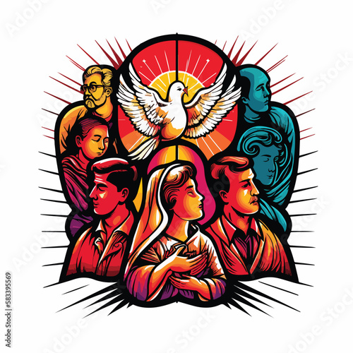 pentecost in colorful vintage style illustration