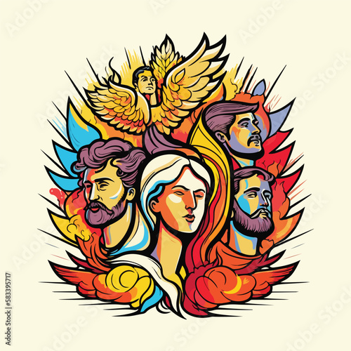 pentecost in colorful vintage style  illustration