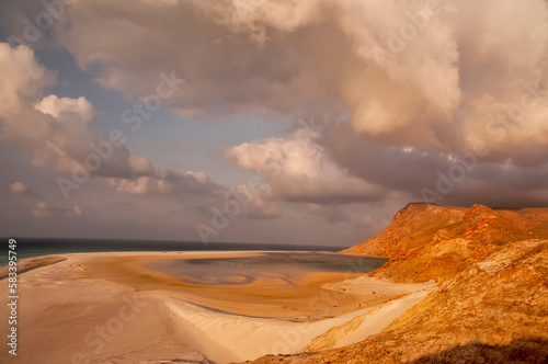 View of a paradise deserted beach on the Indian Ocean. Socotra Island. Yemen.