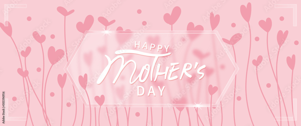 There is a transparent card in front of a cute pattern on a pink background that says happy mother's day There is a transparent card in front of a cute pattern on a pink background that says happy mother's day