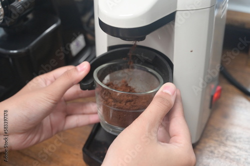 espresso coffee machine with roasted coffee beans