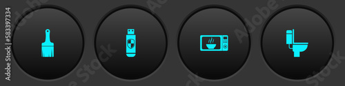 Set Paint brush, USB flash drive and shield, Microwave oven and Toilet bowl icon. Vector