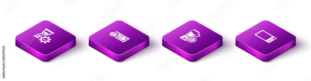 Set Isometric Hourglass setting, Fast payments, Blender with bowl and Microwave oven icon. Vector Set Isometric Hourglass setting, Fast payments, Blender with bowl and Microwave oven icon. Vector