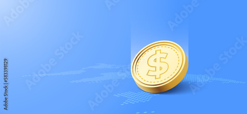 3D digital money of dollar coin. Vector art illustration. Central bank currency concept.