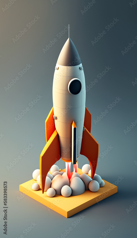 3d Rocket Launch, Cuta, Minimalist, Generative AI 3d Rocket Launch, Cuta, Minimalist, Generative AI