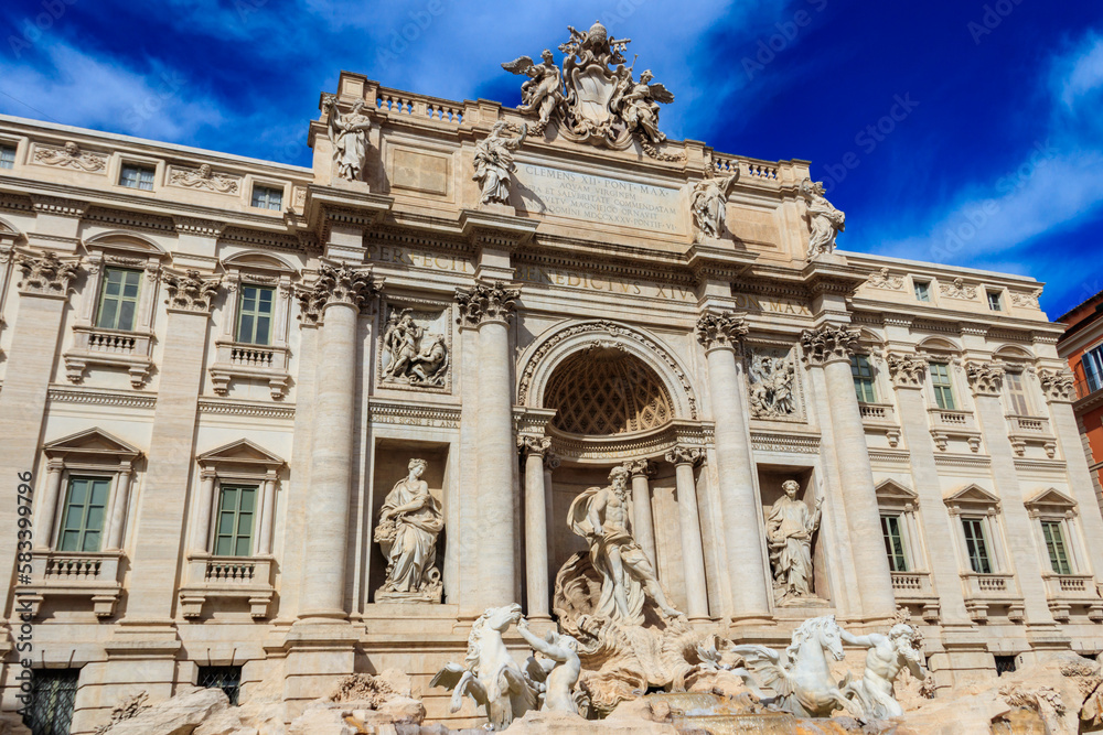 Trevi fountain in the center in Rome, Italy. Trevi is most famous fountain of Rome