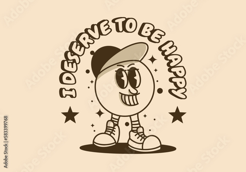 Vintage mascot character of ball head character with happy face