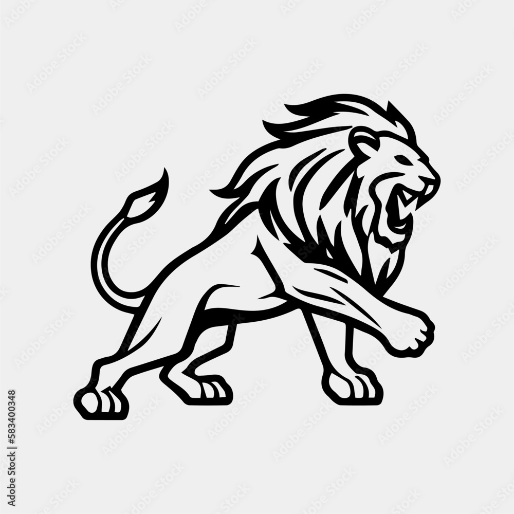 Obraz premium simple black jump high lion , running logo symbol design illustration