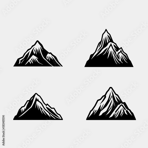 Mountain silhouette - vector icon. Rocky peaks. Mountains ranges. Black and white mountain icon