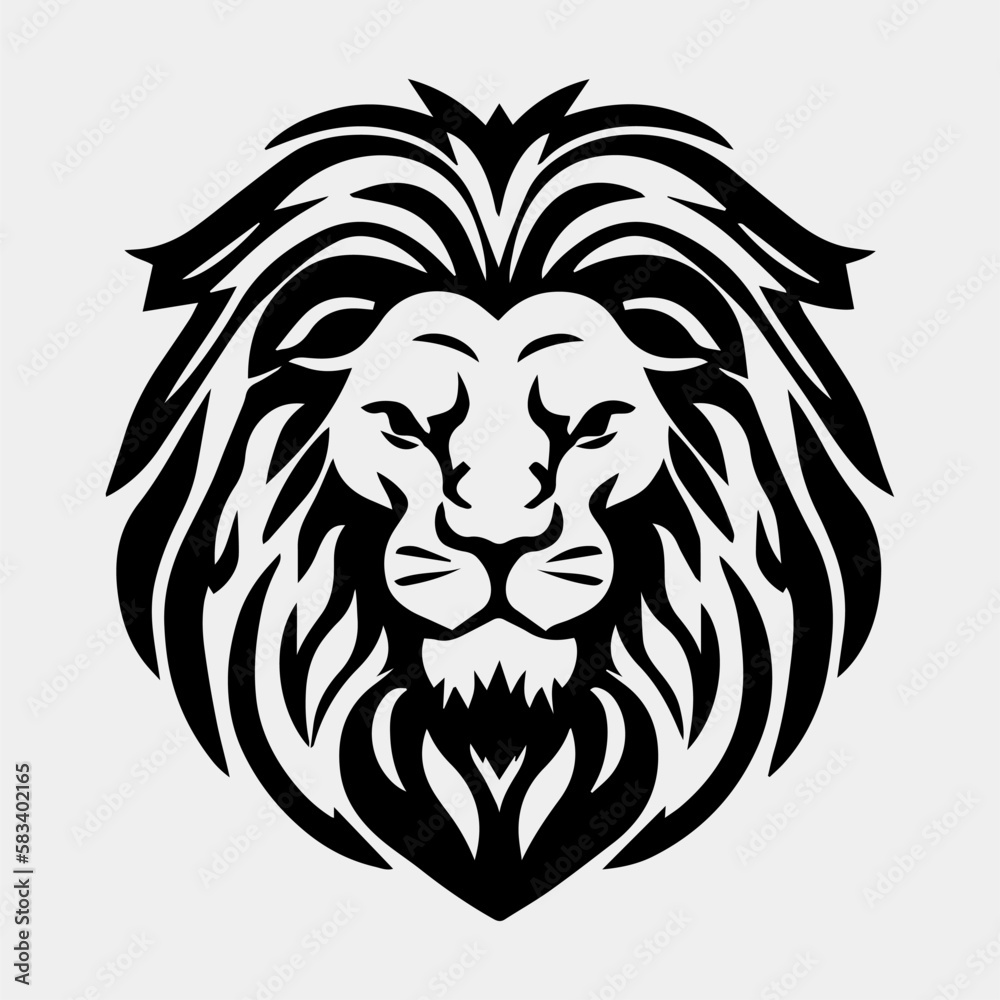 Fototapeta premium lion, head, tattoo, vector, illustration, animal, cartoon, face, wild, cat, mascot, symbol, art, black, silhouette, tribal, predator, power, wildlife, fur, design, animals, feline, tiger