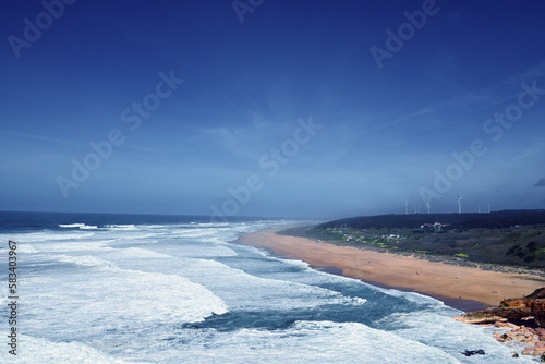 View of Praia do Norte near Nazaré, Portugal