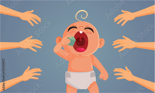 Baby About to Swallow a Toy Danger Warning Concept Illustration. Senior professor explaining protective measures for school reopening
