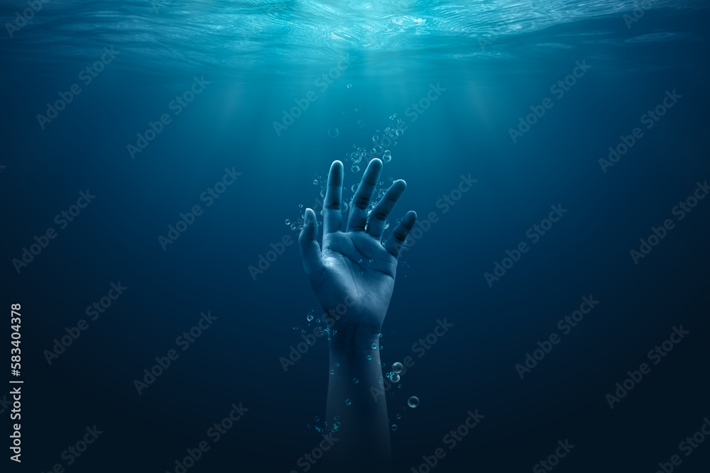 ภาพประกอบสต็อก Despair drowning hand underwater danger help accident on
