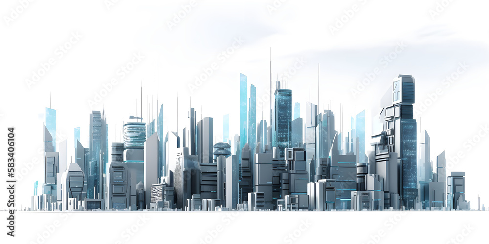 Technology city skyline on white background - Generative AI