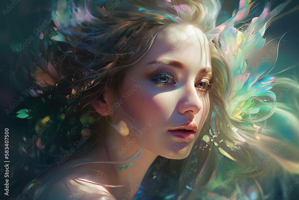 close up portrait of a natural beauty fantasy fairy woman, generative ai close up portrait of a natural beauty fantasy fairy woman, generative ai