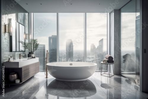 Indulging in Luxury  Inside an Elegant Bathroom Design. Inside a luxury modern bathroom. Generative Ai