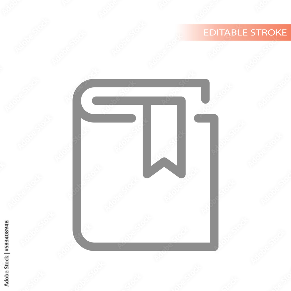 Closed book and bookmark icon. Editable stroke, outlined symbol. Closed book and bookmark icon. Editable stroke, outlined symbol.