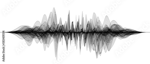 Abstract black wireframe sound waves, visualization of frequency signals audio wavelengths, futuristic technology waveform isolated on white background