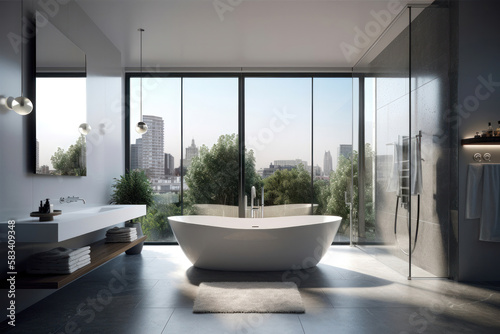 Indulging in Luxury: Inside an Elegant Bathroom Design. Inside a luxury modern bathroom. Generative Ai © zzzz17