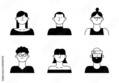Set of avatars icons. Outline people. 