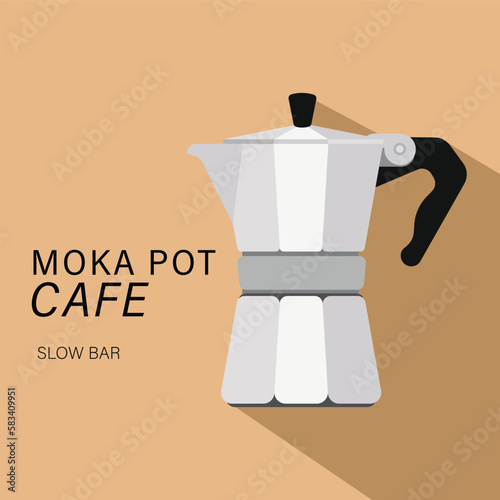 Slow bar cafe with Italian Coffee Maker, Moka Coffee Illustration. Italian Coffee Maker Or Moka Pot Illustration vector drawing.