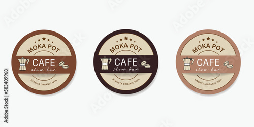 Coffee premium label banner paper texture minimal style. Moka pot slow bar cafe. vintage banner and badges design.